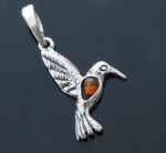 Koliber srebrny wisiorek z bursztynem SL06a