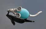 Broszka srebrna myszka z turkusem