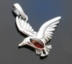 Ptaszek srebrny wisiorek z bursztynem SI11a