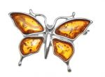 Motyl srebrna broszka z bursztynem AR01