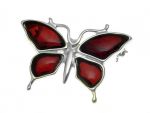 Motyl srebrna broszka z bursztynem AR01