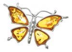 Motyl ekskluzywna srebrna broszka z bursztynem