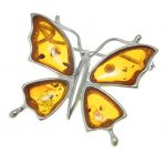 Motyl ekskluzywna srebrna broszka z bursztynem
