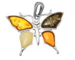 Motyl srebrny wisiorek z bursztynem AR01