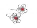 Silver flower earrings with coral