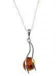 Silver pendant with amber + chain