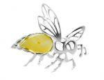 Pszczoła srebrna broszka z bursztynem