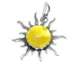 Słońce srebrny wisiorek z mleczno - żółtym bursztynem BN42