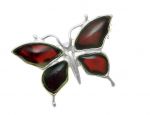 Motyl srebrna broszka z bursztynem
