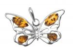 Motyl ażurowy srebrny wisiorek z bursztynem