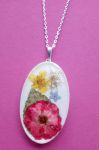 Big pendant with rose in resin + silver chain