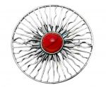Sun big silver brooch with coral