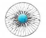 Sun big silver brooch with turquoise